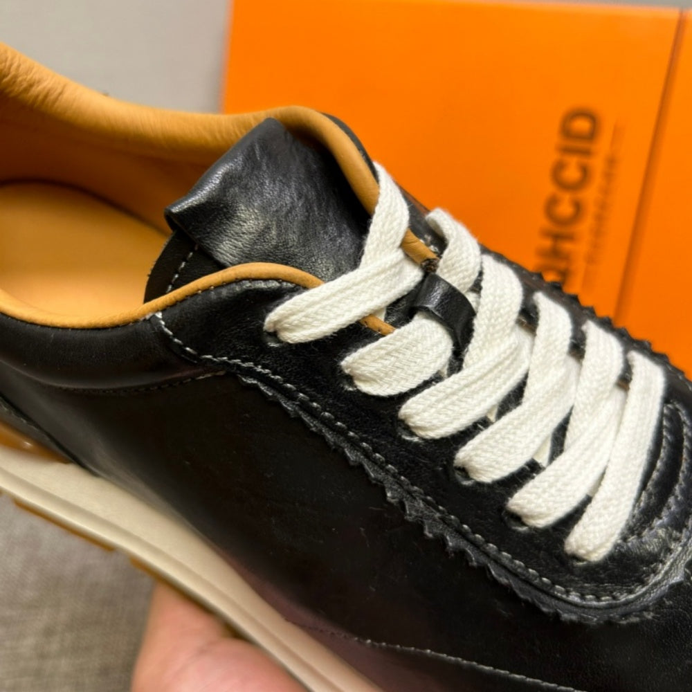 New genuine leather retro wedge Aigun shoes, fashionable washed sheepskin casual men's shoes