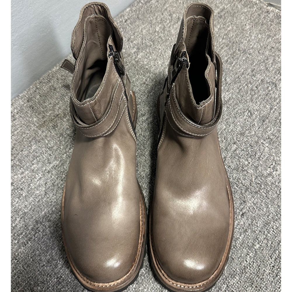 Cowhide boots, soft leather Chelsea boots, handcrafted entirely, short boots with leather buckles