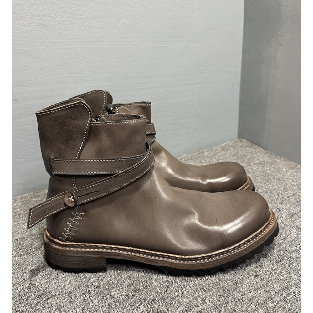 Cowhide boots, soft leather Chelsea boots, handcrafted entirely, short boots with leather buckles