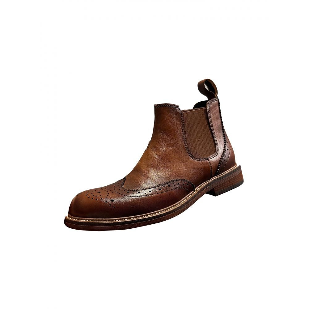 Men's high-end embossed Chelsea boots - made of top-quality leather by hand. High-top business shoes.