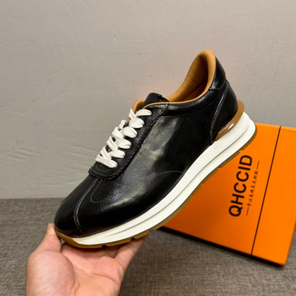 New genuine leather retro wedge Aigun shoes, fashionable washed sheepskin casual men's shoes