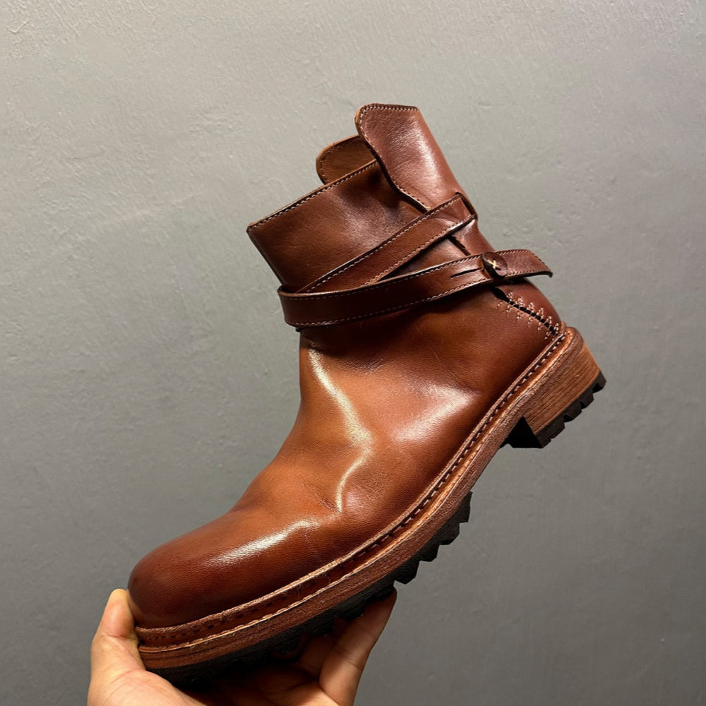 Cowhide boots, soft leather Chelsea boots, handcrafted entirely, short boots with leather buckles