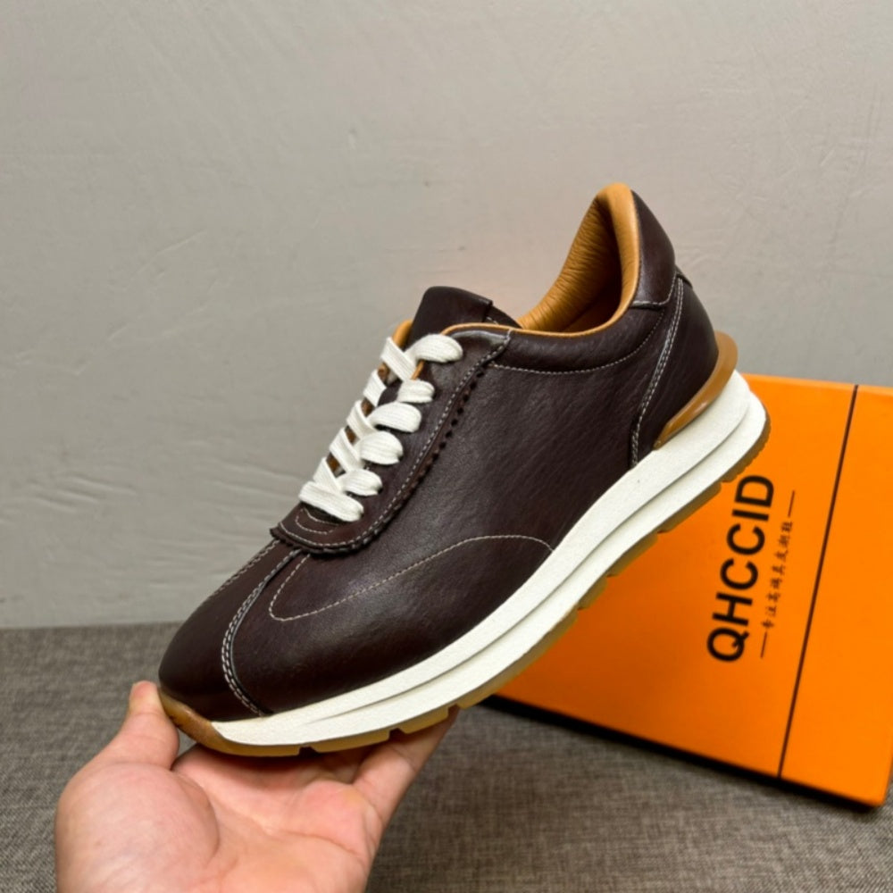 New genuine leather retro wedge Aigun shoes, fashionable washed sheepskin casual men's shoes