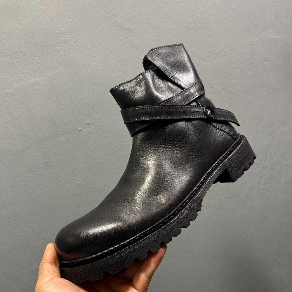 Cowhide boots, soft leather Chelsea boots, handcrafted entirely, short boots with leather buckles