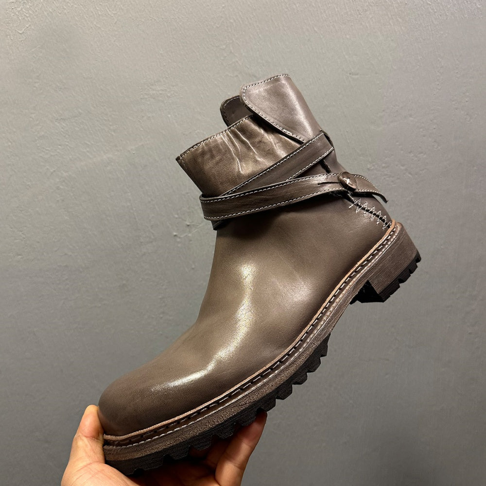Cowhide boots, soft leather Chelsea boots, handcrafted entirely, short boots with leather buckles