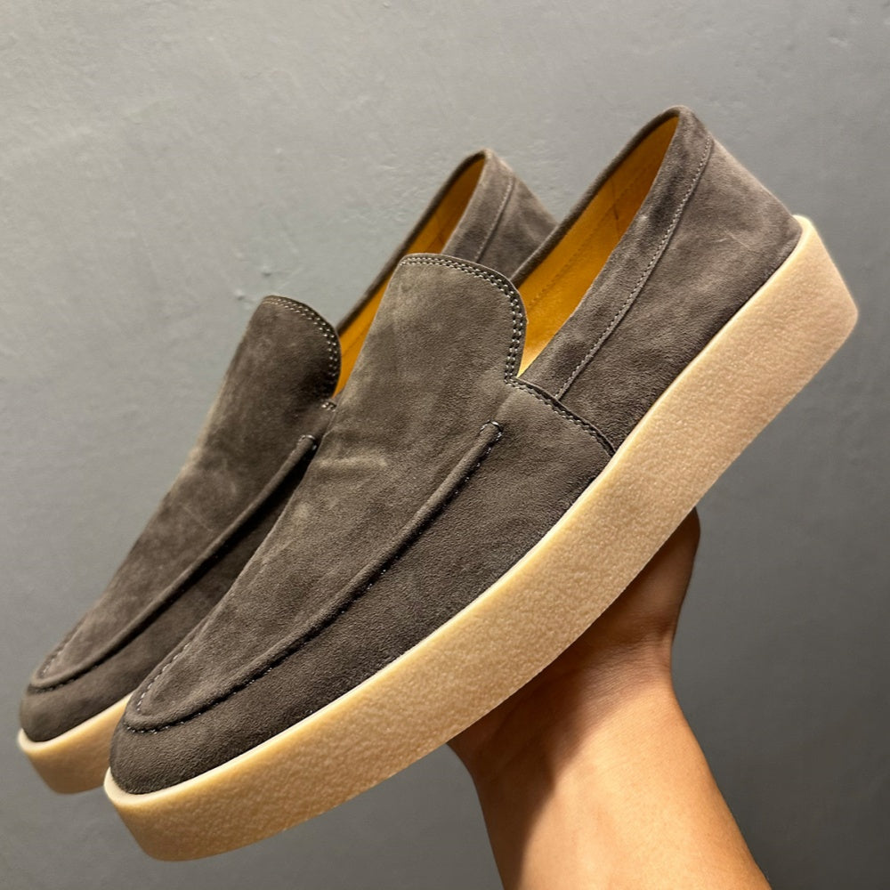 Men's casual leather flat loafers, with breathable round-top lace-up design, suitable for daily wear