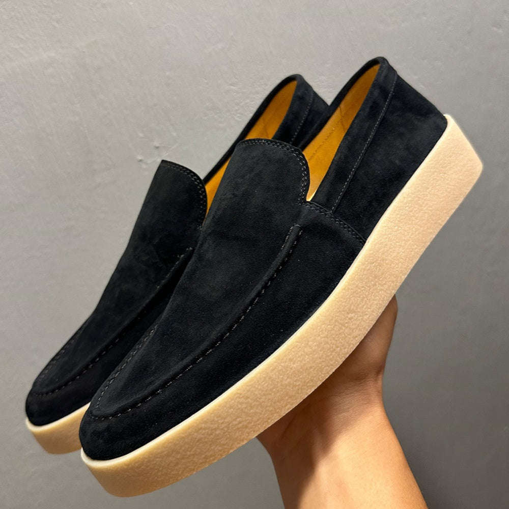 Men's casual leather flat loafers, with breathable round-top lace-up design, suitable for daily wear