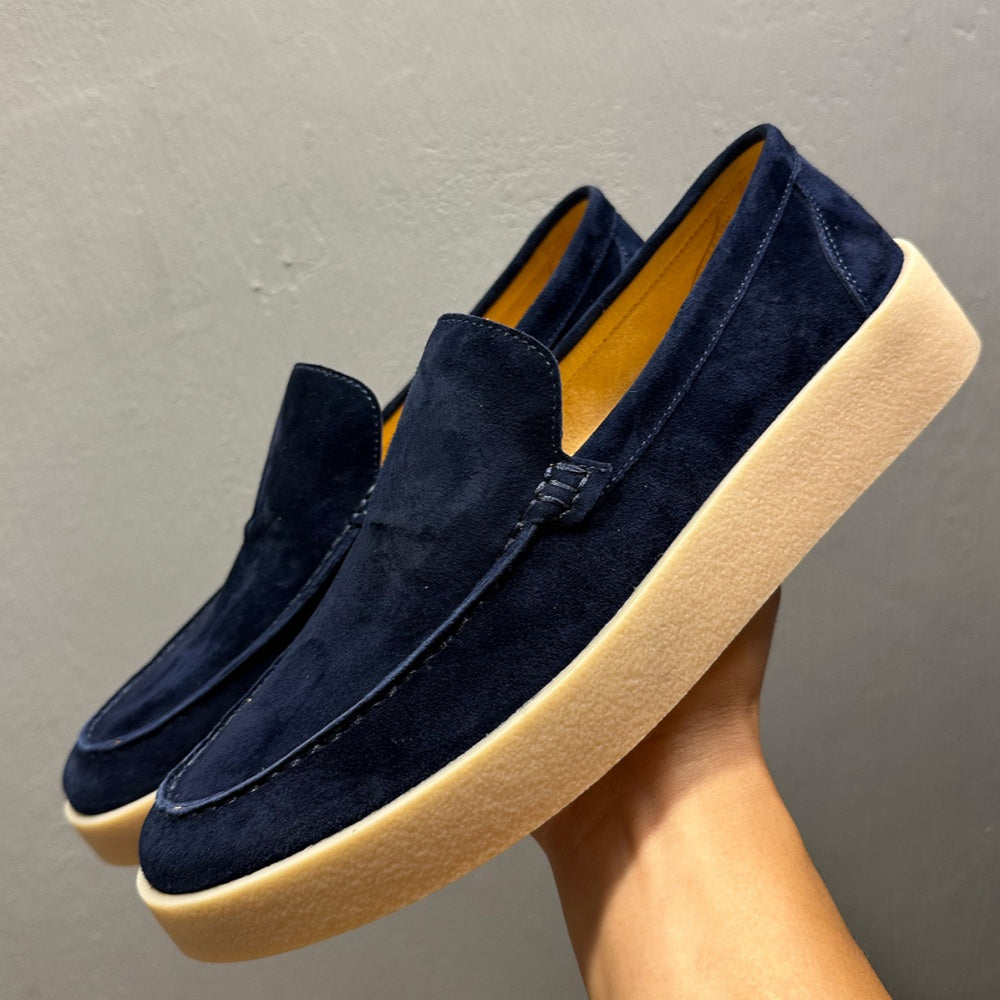 Men's casual leather flat loafers, with breathable round-top lace-up design, suitable for daily wear