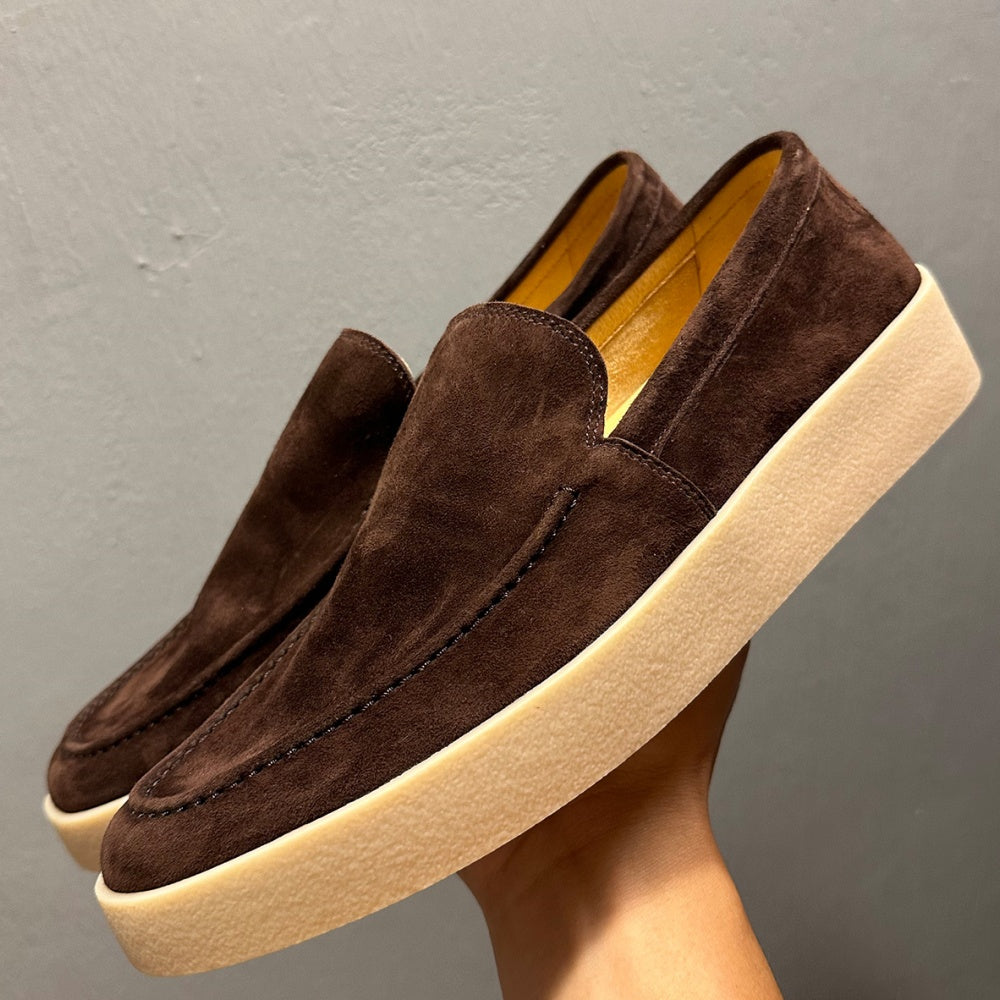 Men's casual leather flat loafers, with breathable round-top lace-up design, suitable for daily wear