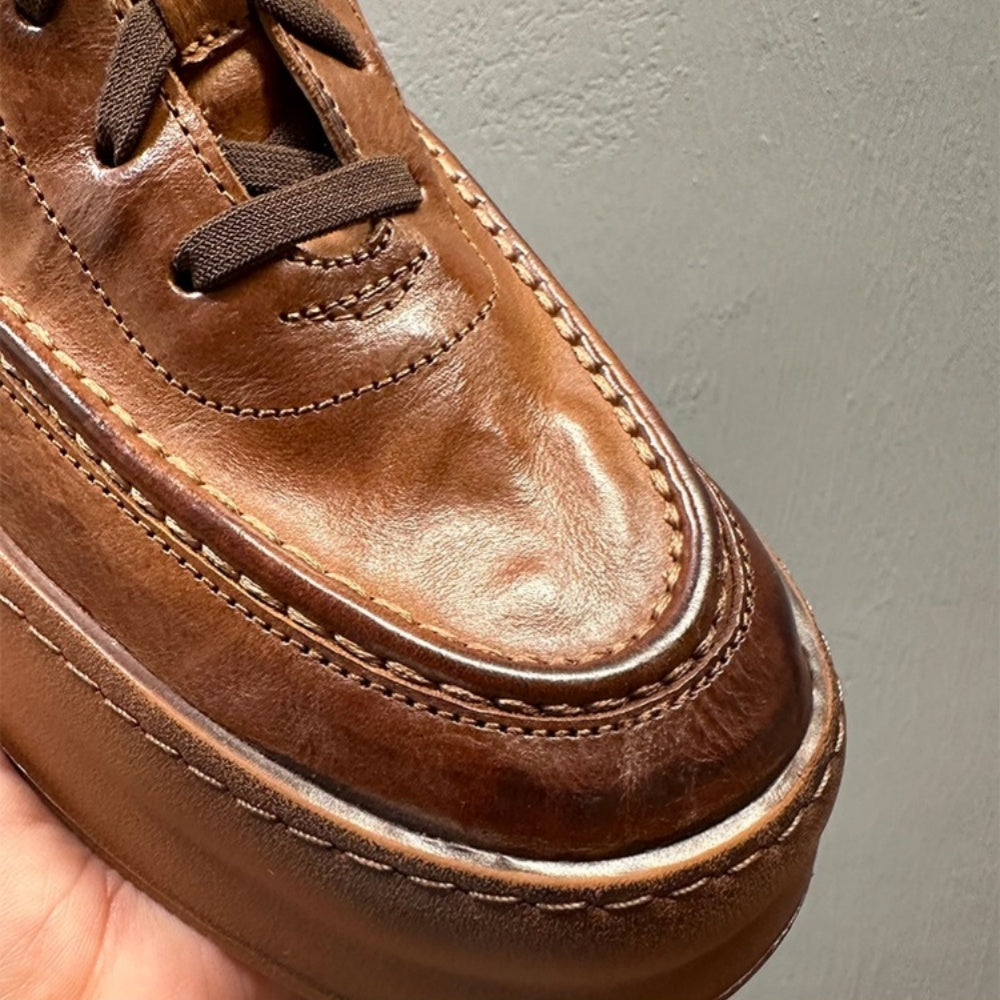 Retro soft leather men's shoes - fashionable casual shoes - men's lace-up breathable shoes