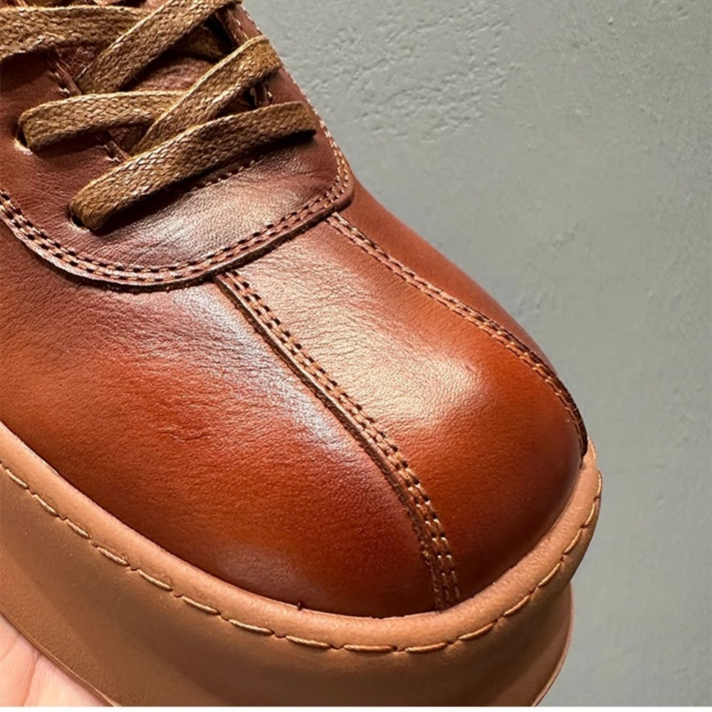 Men's leather retro casual shoes - Thick-soled high-heeled shoes - Multi-purpose sneakers