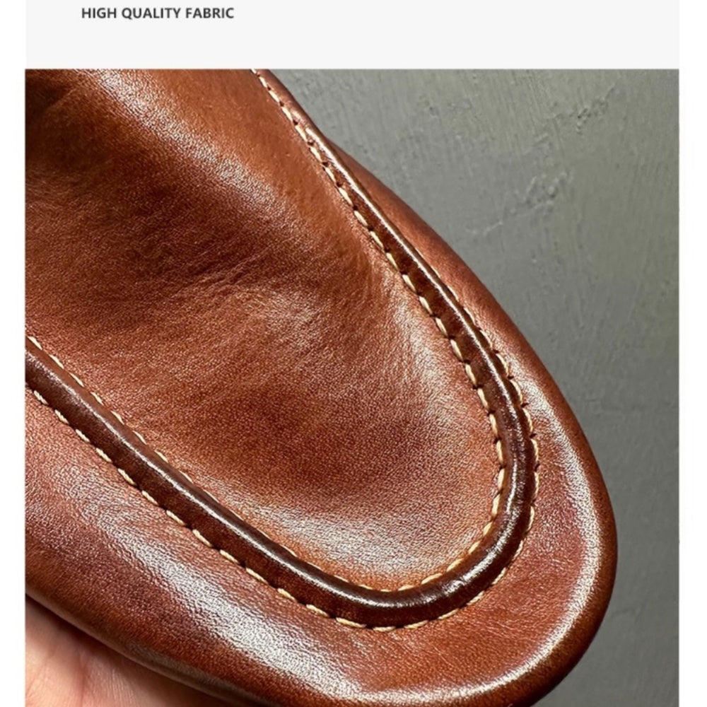 QHCCID Handmade Horsehide Loafers for Men Retro Casual Shoes Lazy Shoes Loafers New Style men’s shoes