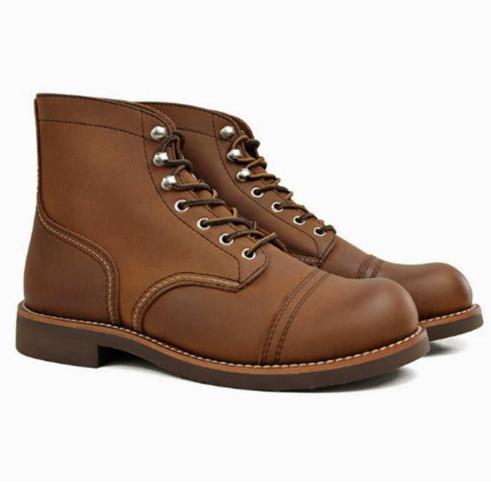 WL Men's work boots in military style, made of genuine leather, with high tops and parachute-style design.