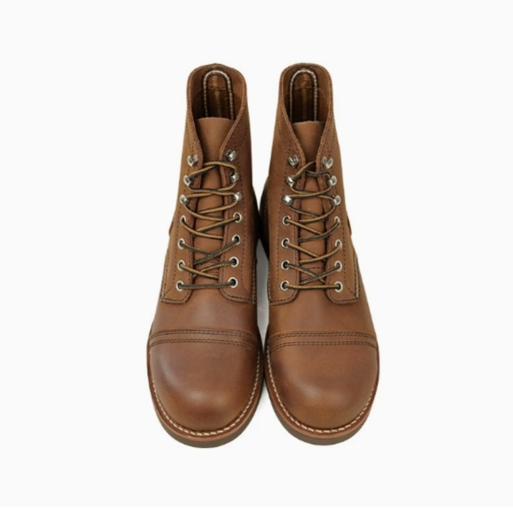WL Men's work boots in military style, made of genuine leather, with high tops and parachute-style design.