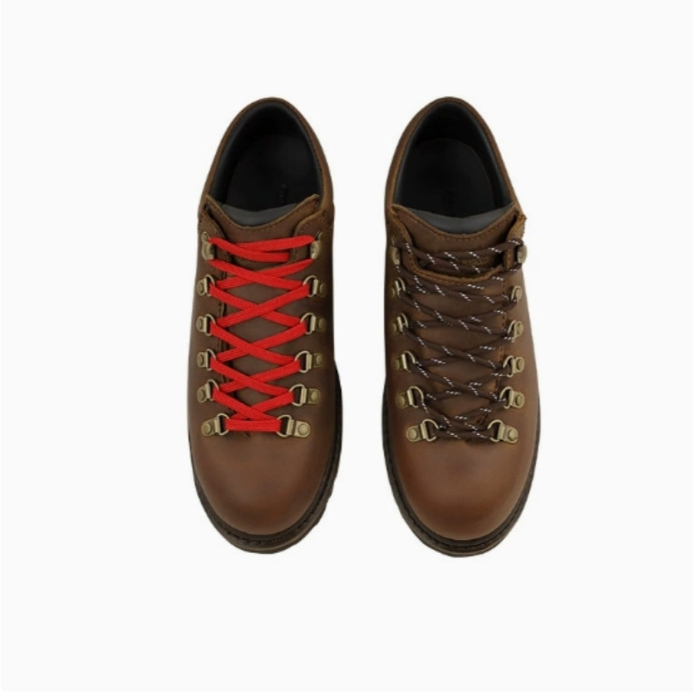 WL Dark brown wild horse head-toe leather round-top vintage hiking shoes for men, low heel boots