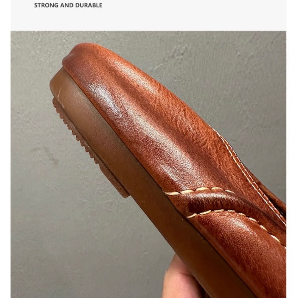 QHCCID Handmade Horsehide Loafers for Men Retro Casual Shoes Lazy Shoes Loafers New Style men’s shoes