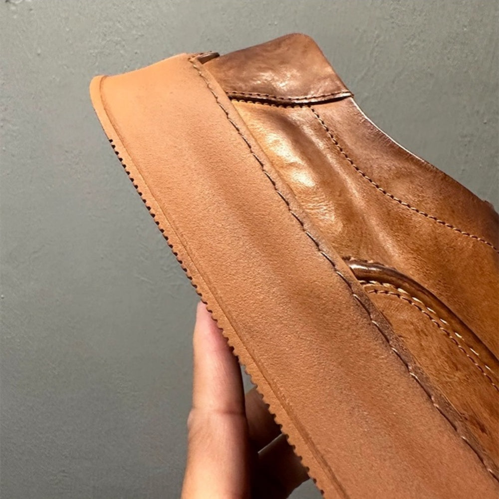Retro men's soft leather shoes - lace-up thick-soled, casual, durable and multi-functional flat shoes