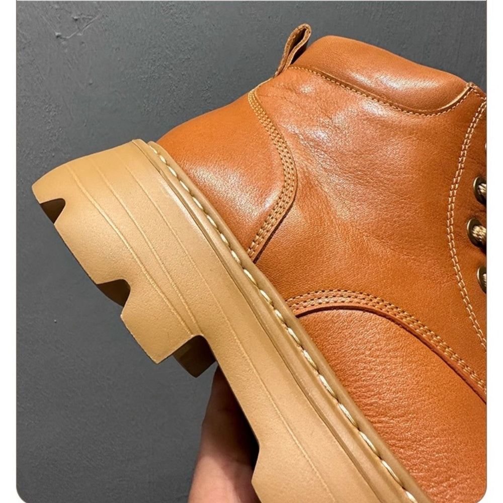 Leather thick-soled high-top casual ankle boots, chunky heel men's boots, Chelsea boots