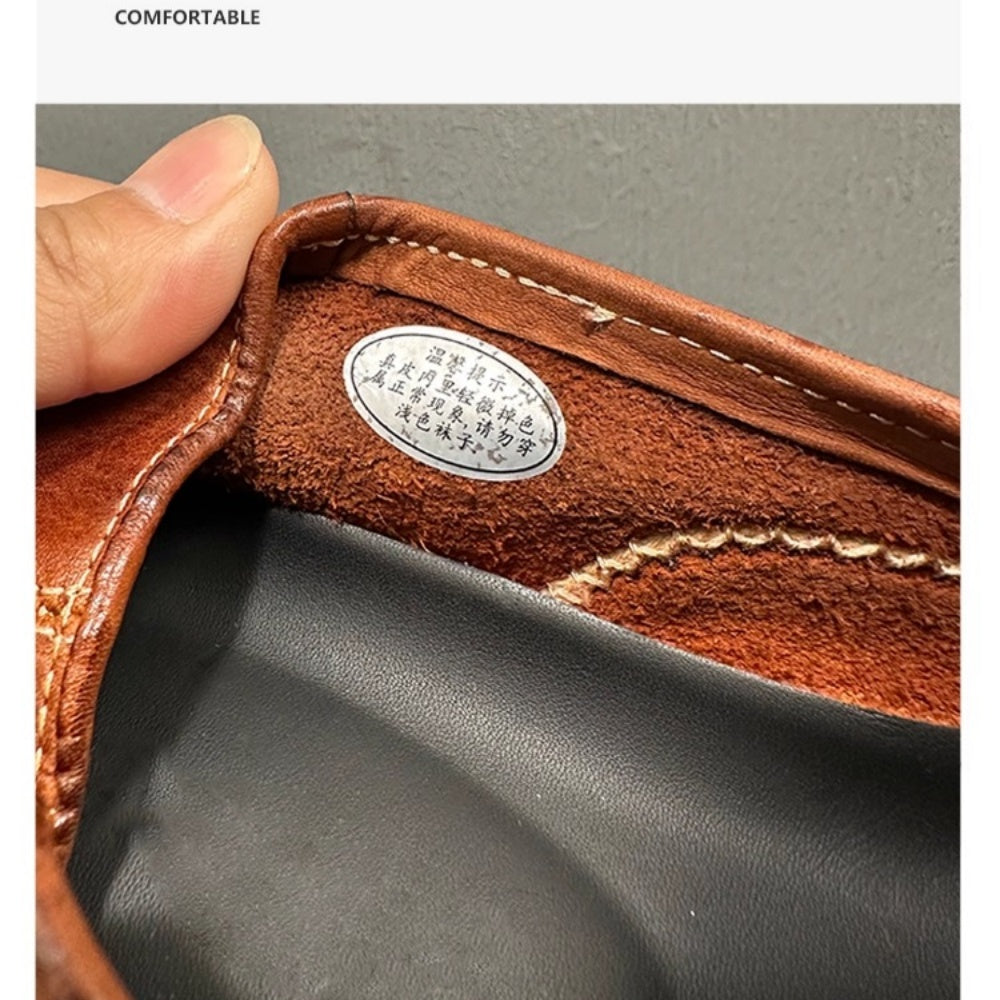 QHCCID Handmade Horsehide Loafers for Men Retro Casual Shoes Lazy Shoes Loafers New Style men’s shoes