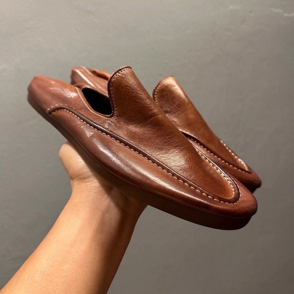 QHCCID Handmade Horsehide Loafers for Men Retro Casual Shoes Lazy Shoes Loafers New Style men’s shoes