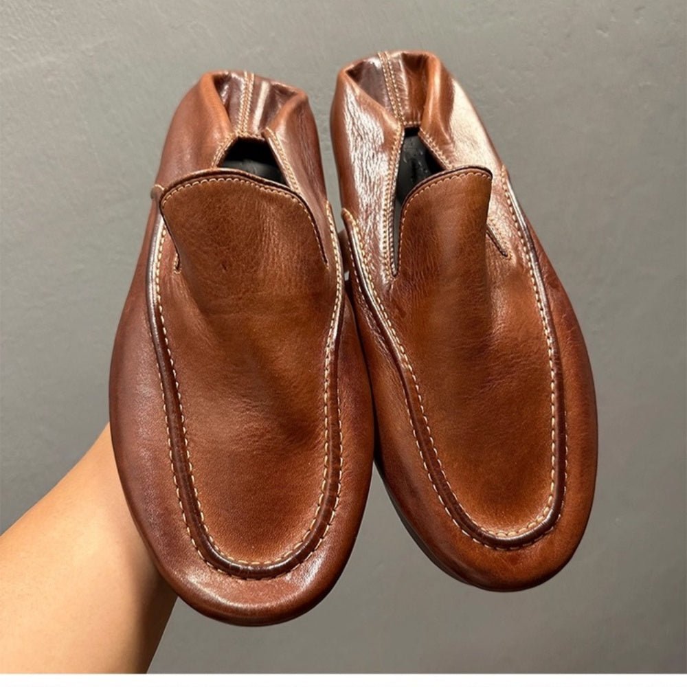 QHCCID Handmade Horsehide Loafers for Men Retro Casual Shoes Lazy Shoes Loafers New Style men’s shoes