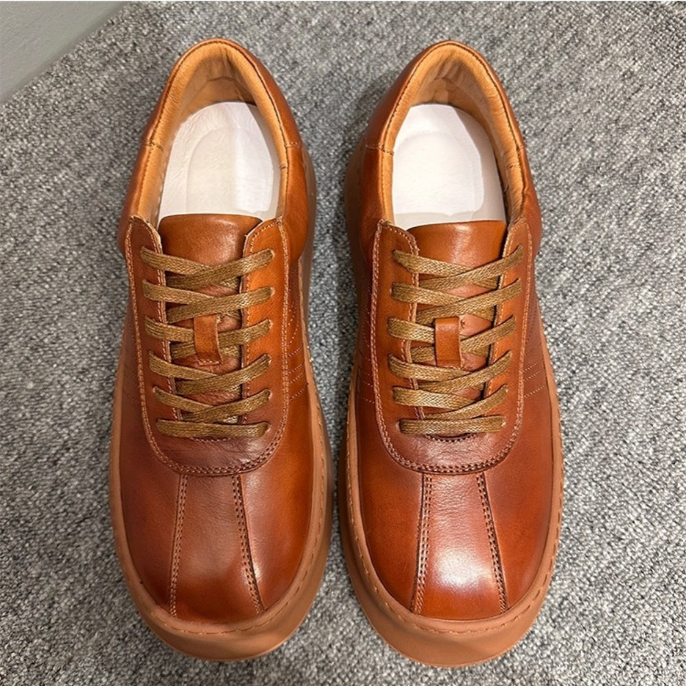 Retro cowhide casual men's shoes, thick-soled platform shoes - fashionable sports shoes