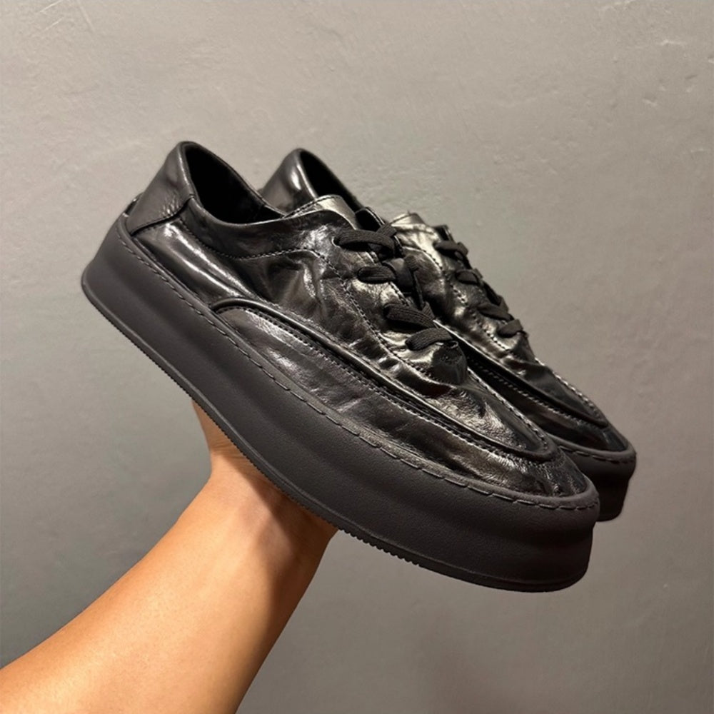 Retro men's soft leather shoes - lace-up thick-soled, casual, durable and multi-functional flat shoes