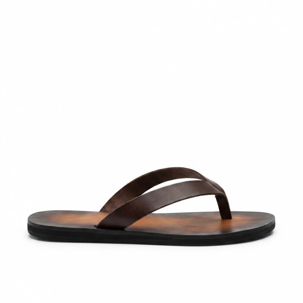 Dark brown leather flip-flops