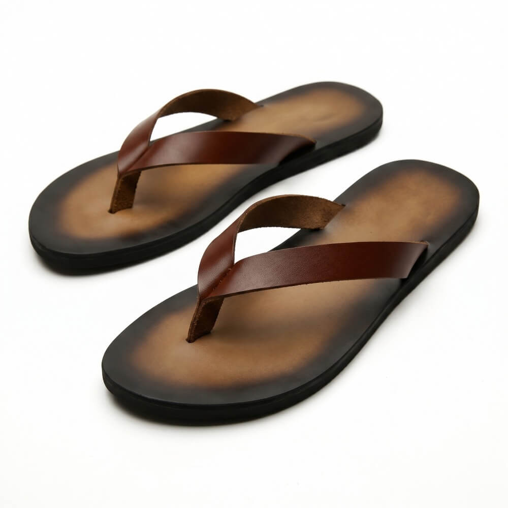 Dark brown leather flip-flops