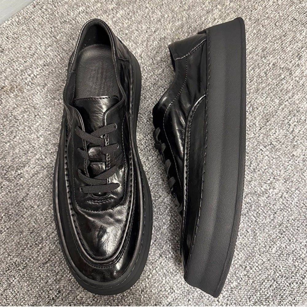 Retro men's soft leather shoes - lace-up thick-soled, casual, durable and multi-functional flat shoes