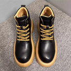 Leather thick-soled high-top casual ankle boots, chunky heel men's boots, Chelsea boots