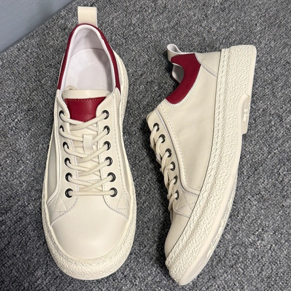 Men's genuine leather casual shoes, with a sporty style, designed to enhance the height of the feet.