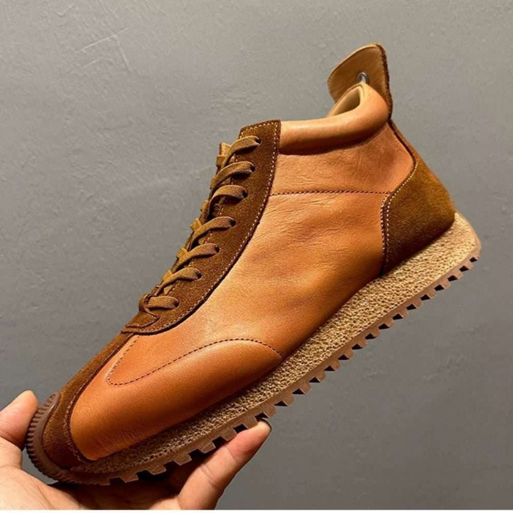 Handmade cowhide high-top shoes - Comfortable retro sports shoes - Fashionable casual sports shoes