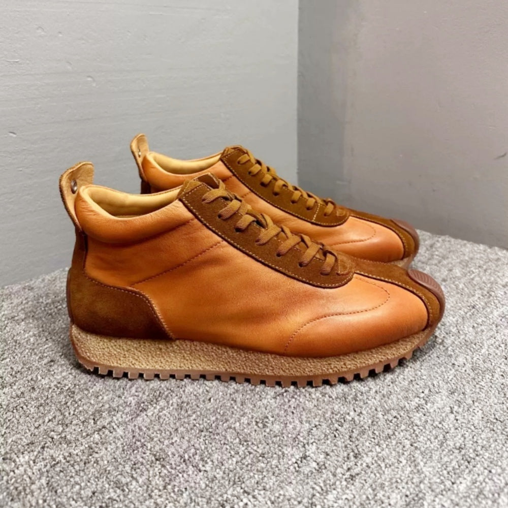 QHCCID Fashion Men's High Top lightweight comfortable cowhide casual trendy men's shoes