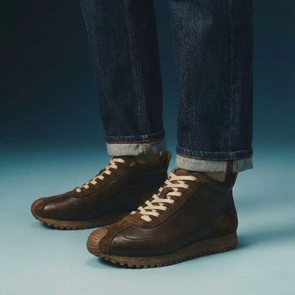 Handmade cowhide high-top shoes - Comfortable retro sports shoes - Fashionable casual sports shoes