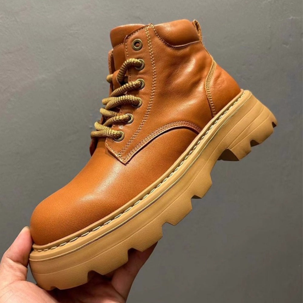 Leather thick-soled high-top casual ankle boots, chunky heel men's boots, Chelsea boots