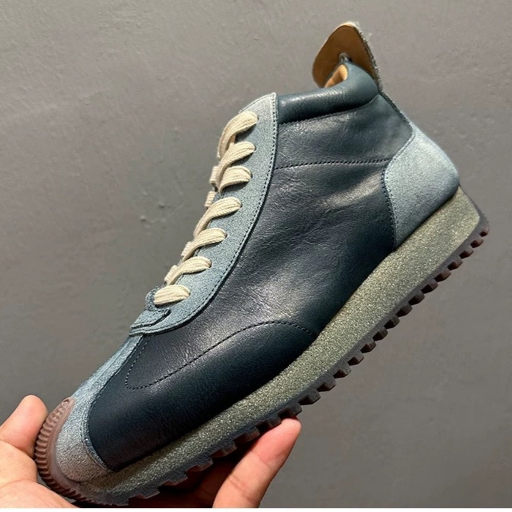 QHCCID Fashion Men's High Top lightweight comfortable cowhide casual trendy men's shoes