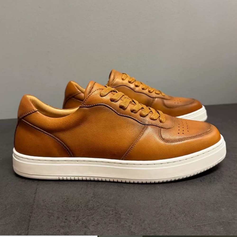 Men's stylish retro breathable and comfortable leather low-top sports shoes - versatile casual shoes
