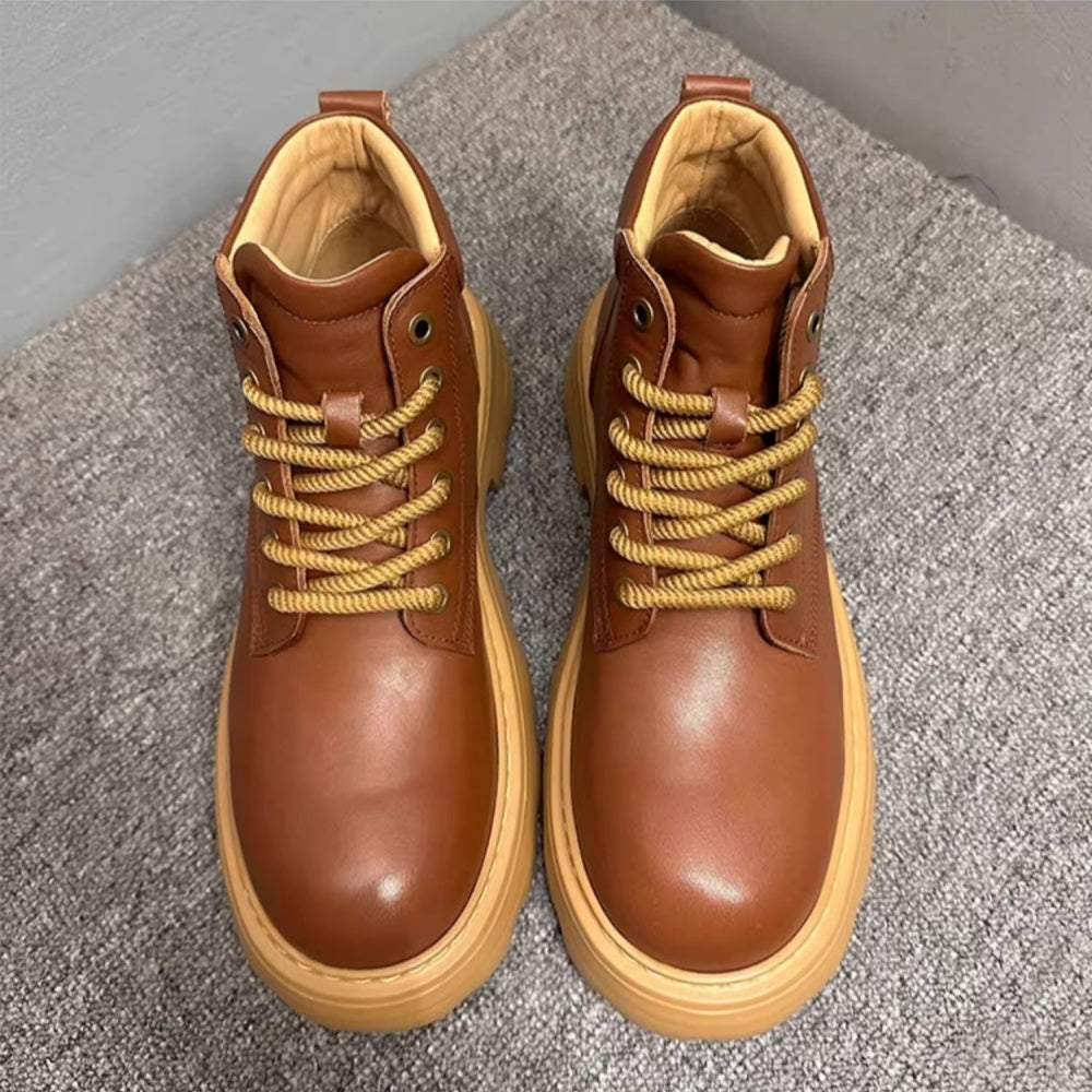 Leather thick-soled high-top casual ankle boots, chunky heel men's boots, Chelsea boots