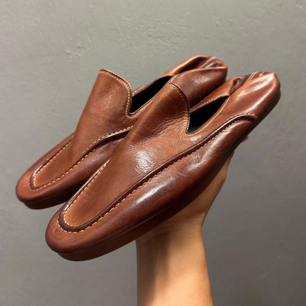 QHCCID Handmade Horsehide Loafers for Men Retro Casual Shoes Lazy Shoes Loafers New Style men’s shoes