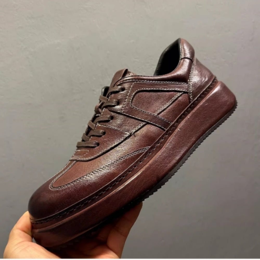 High-end handmade genuine leather men's casual slip-on shoes, retro breathable soft-soled shoes