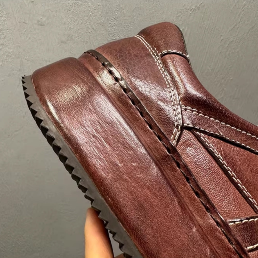 High-end handmade genuine leather men's casual slip-on shoes, retro breathable soft-soled shoes