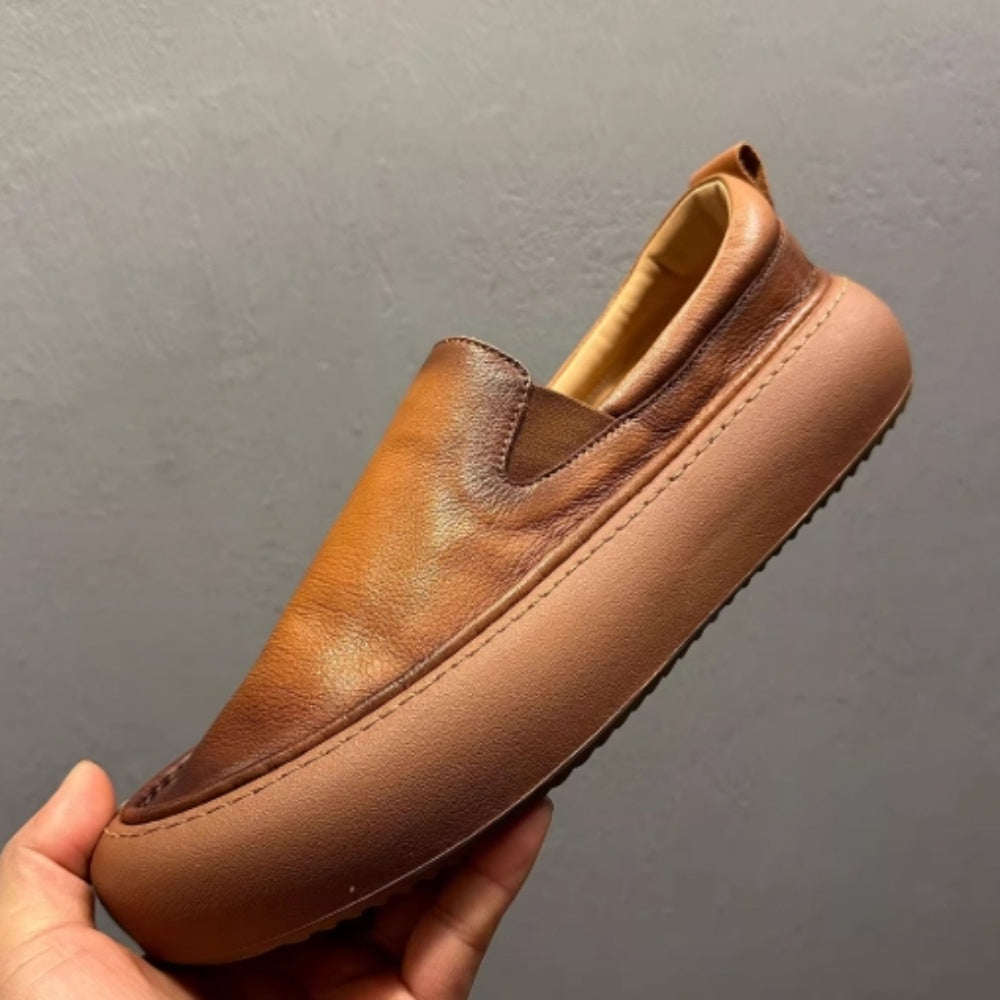 New style genuine leather loafers for men - casual, laid-back shoes with soft leather and thick sole.