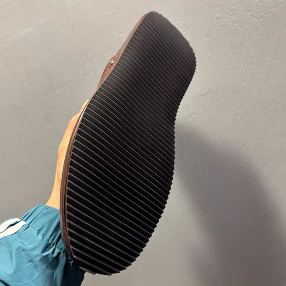 High-end handmade genuine leather men's casual slip-on shoes, retro breathable soft-soled shoes