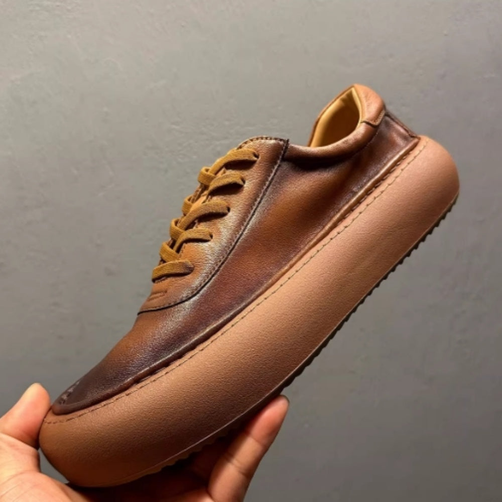 New style retro top-grain cowhide platform casual sneakers made of genuine leather, handcrafted.