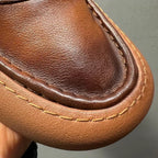 New style retro top-grain cowhide platform casual sneakers made of genuine leather, handcrafted.