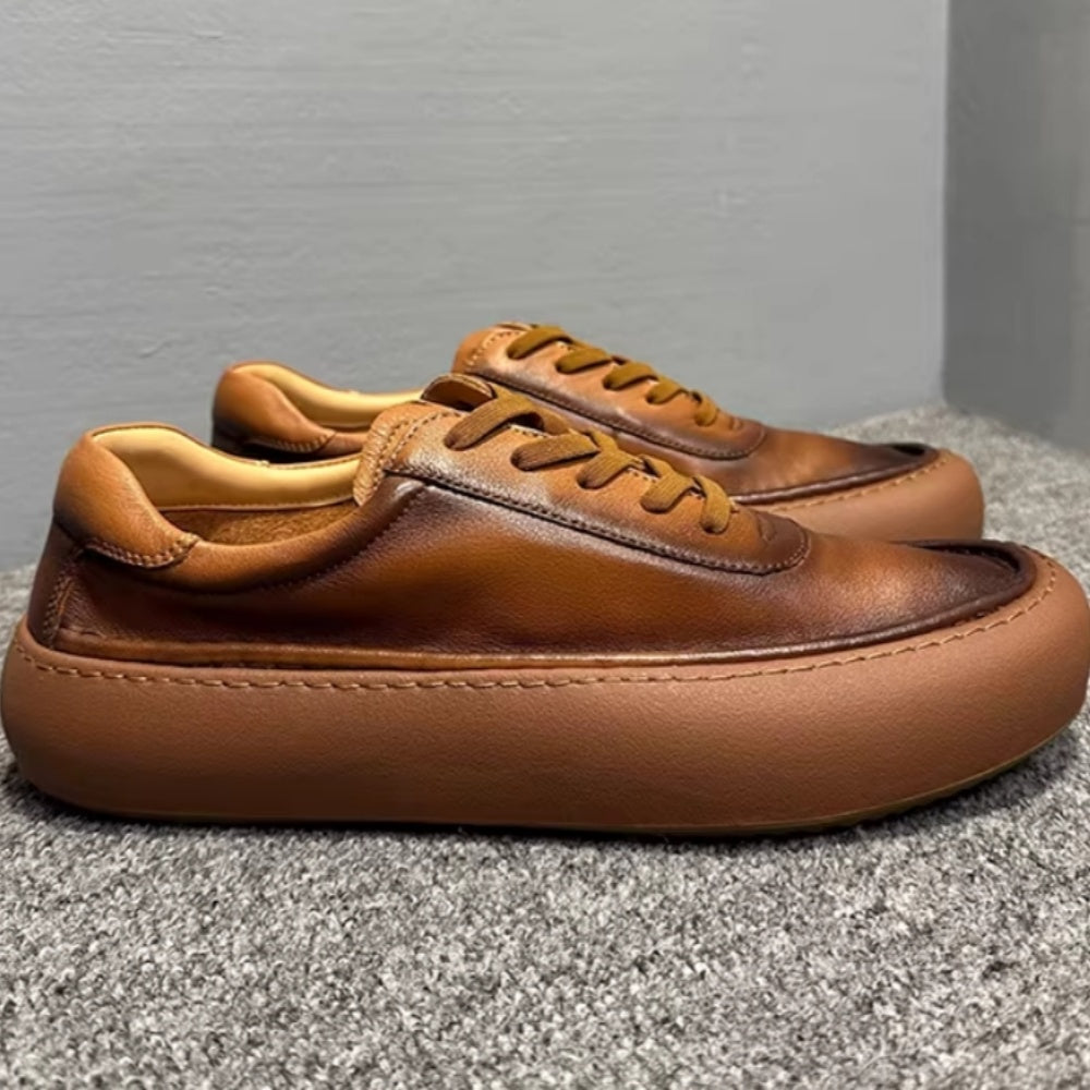 New style retro top-grain cowhide platform casual sneakers made of genuine leather, handcrafted.
