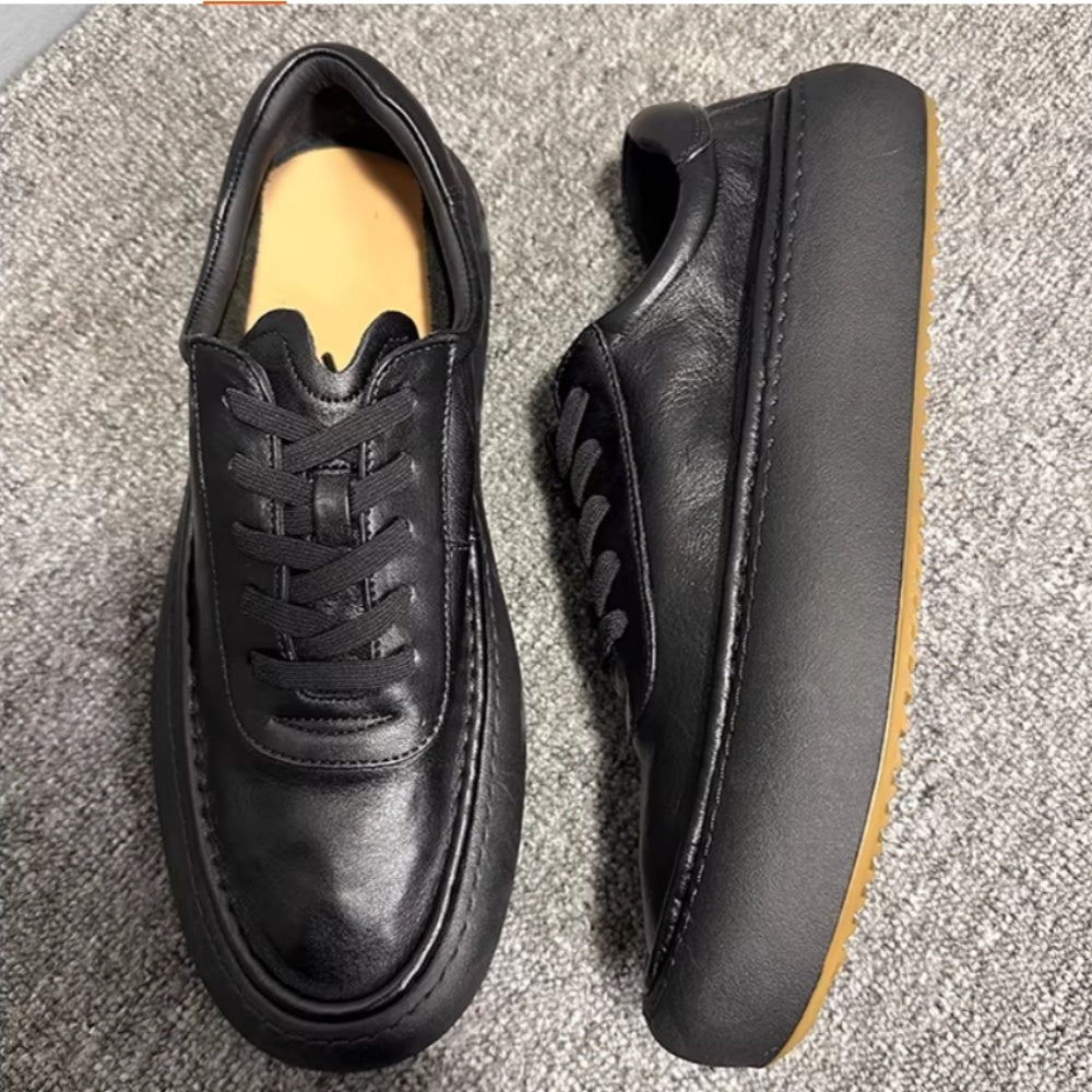 New style retro top-grain cowhide platform casual sneakers made of genuine leather, handcrafted.