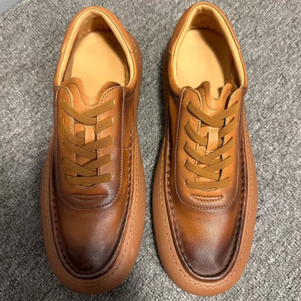 New style retro top-grain cowhide platform casual sneakers made of genuine leather, handcrafted.