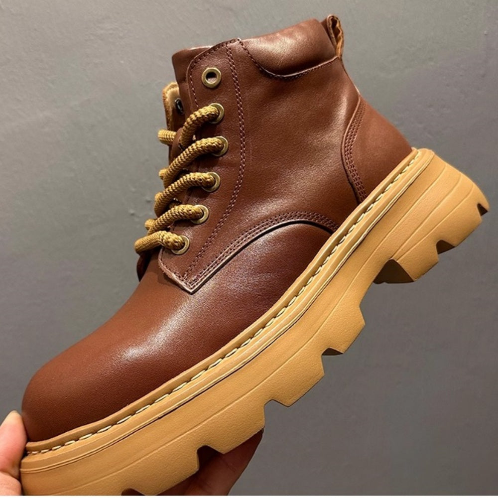 Leather thick-soled high-top casual ankle boots, chunky heel men's boots, Chelsea boots